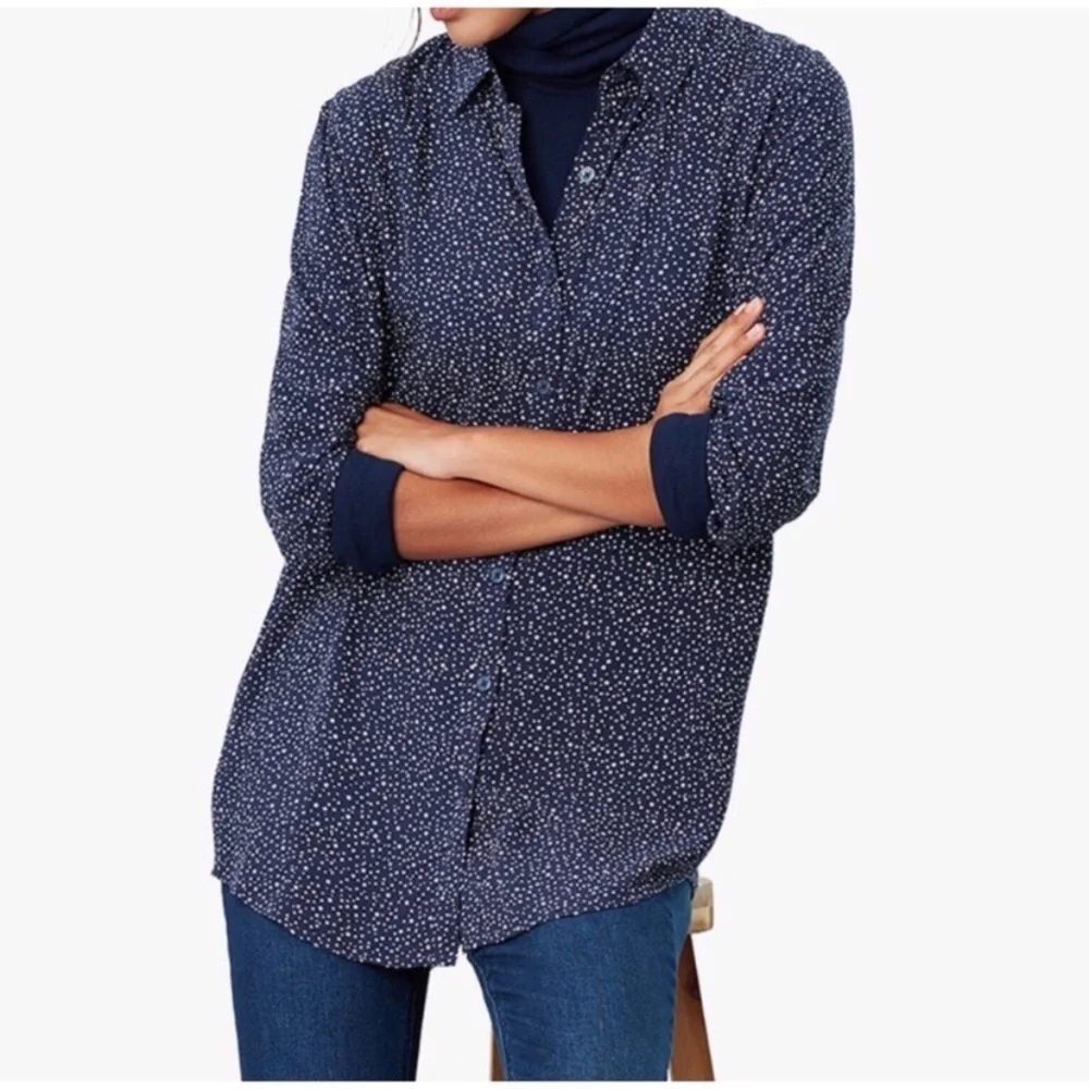 Joules Navy and White Star Print Long Sleeve Button Down Elvina Top Size US 14